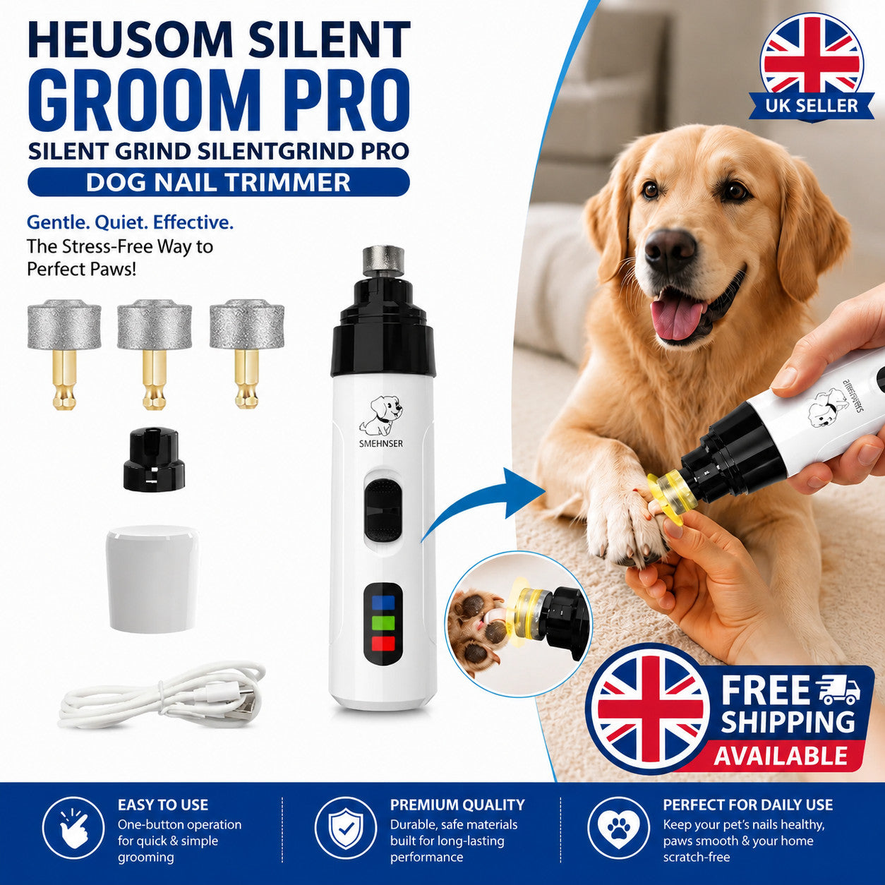Heusom Silent Groom Pro Silent Grind Silentgrind Pro Dog Nail Trimmer Smooth UK