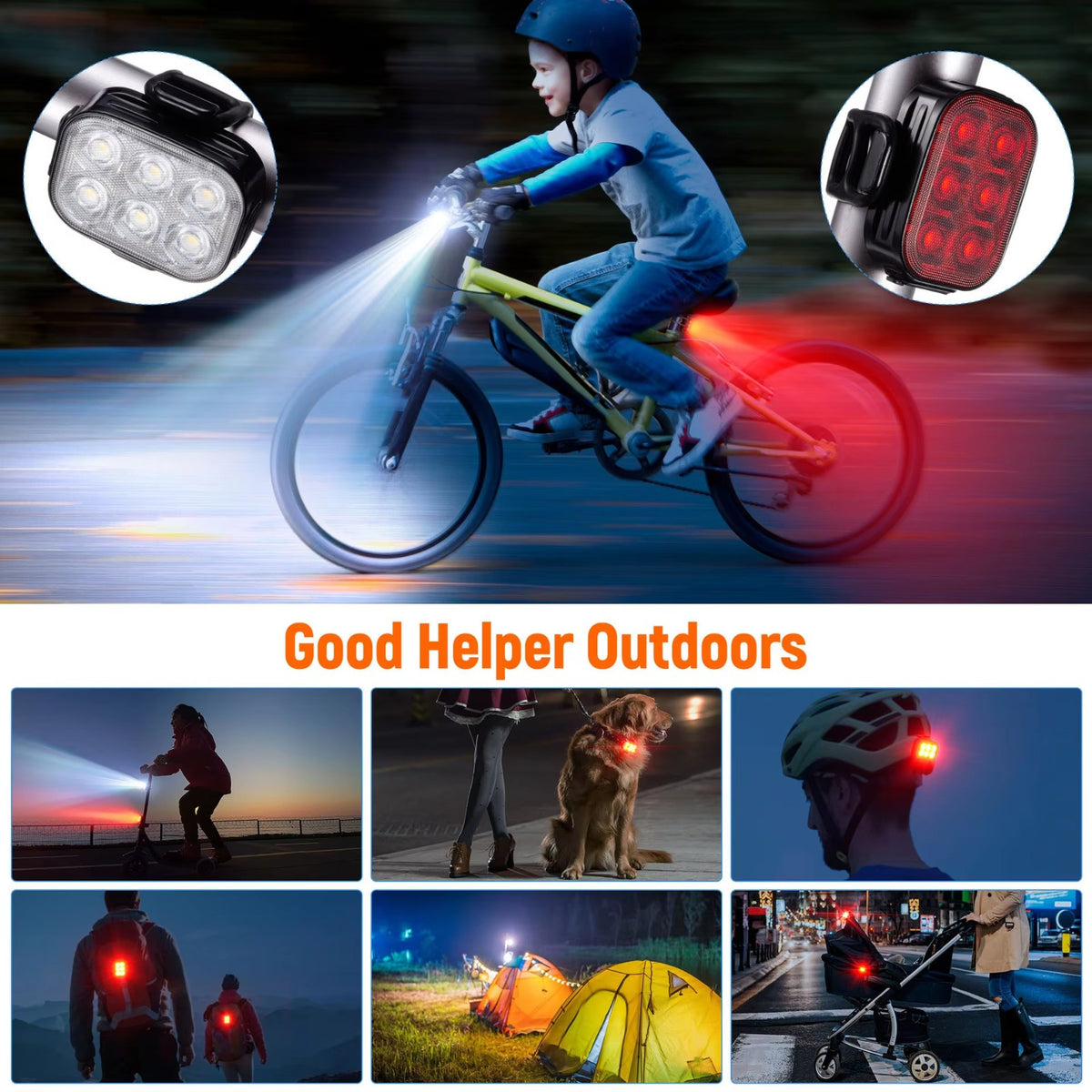 Bike Lights Night Warning Lights Rechargeable Bicycle Lights Front+Rear