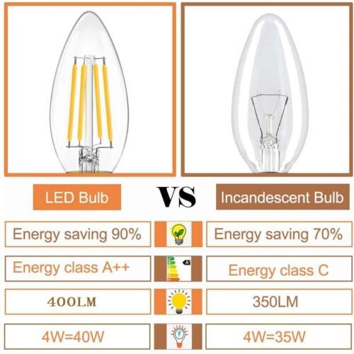 C35 filament small Edison screw bulb  4W 6x E14 non-dimmable LED candle bulb