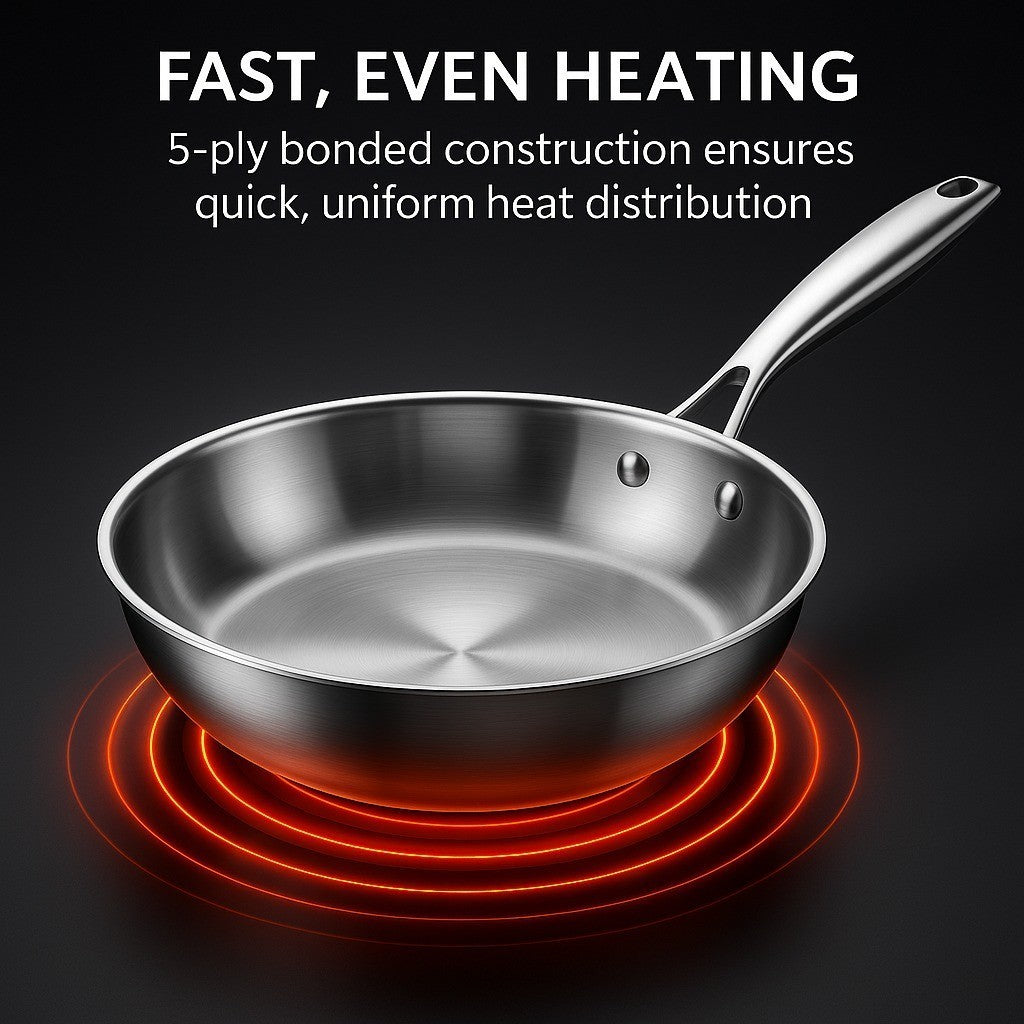 28cm Stainless Steel Frying Pan Induction Compatible Skillet Heavy Duty