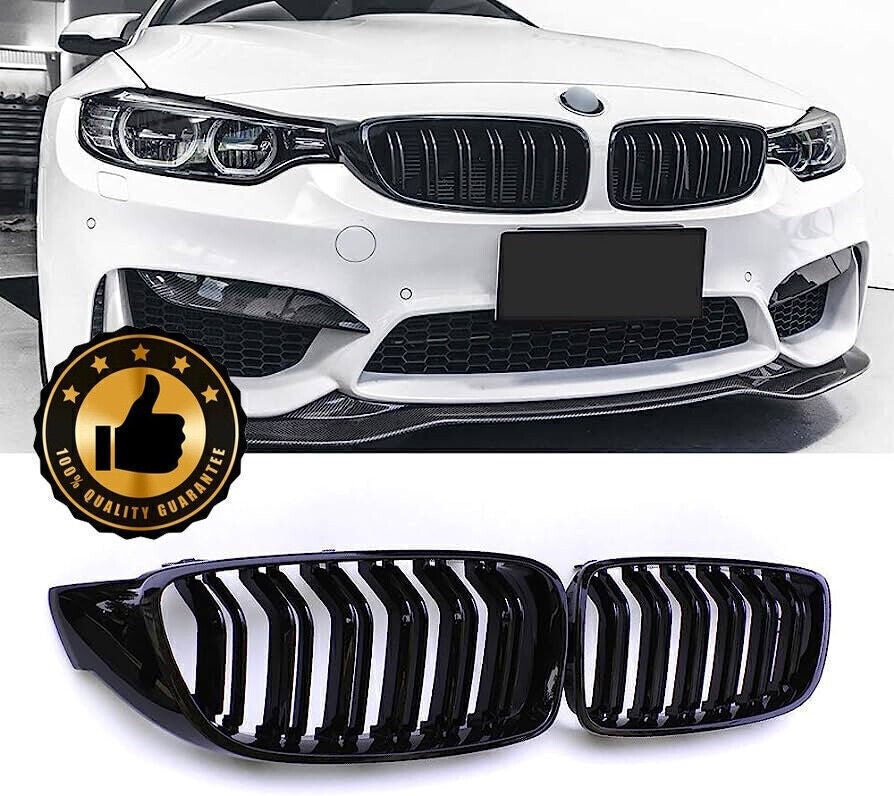 FOR BMW F32 F33 F36 4 SERIES GLOSS BLACK KIDNEY GRILL GRILLE TWIN BAR M4 STYLE