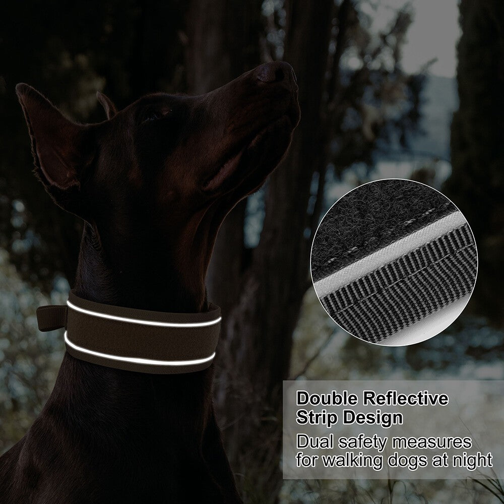 Durable Dog Collar with Handle Mesh Padded 6.5cm Wide Reflective
