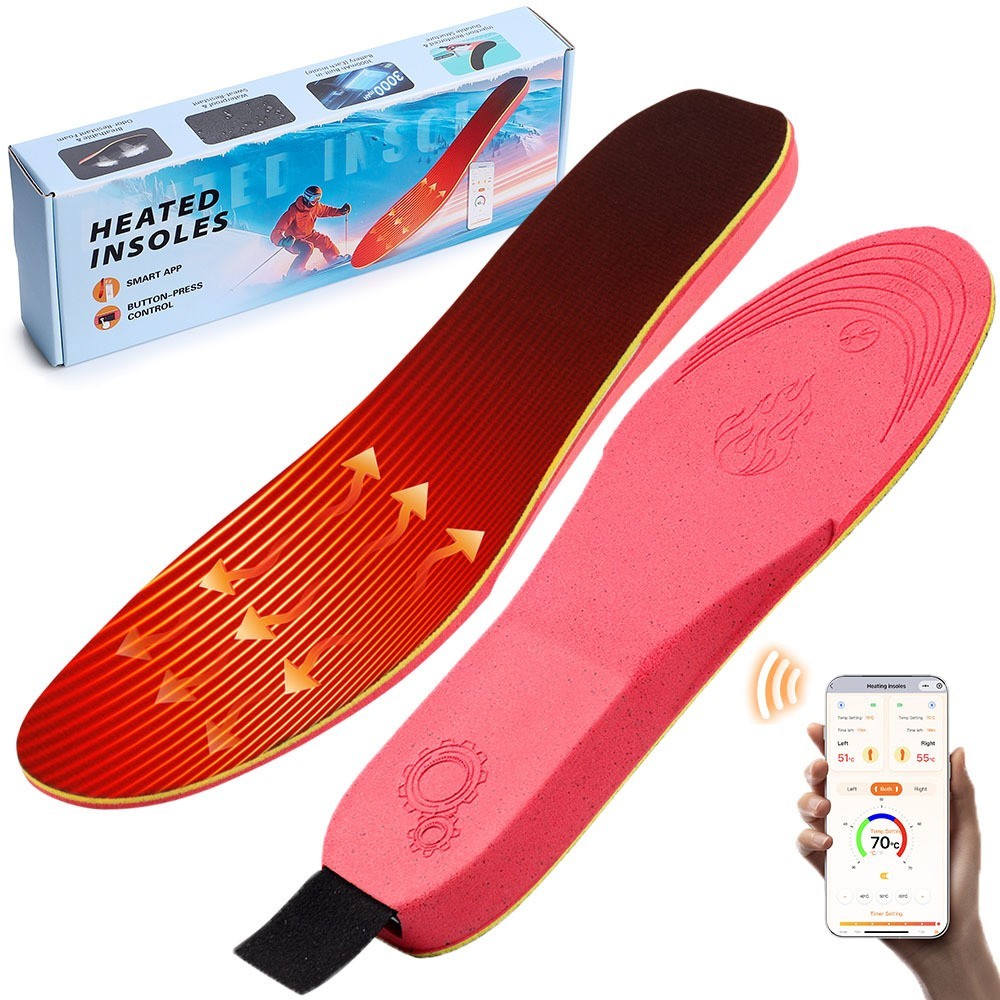 1 Pair Heated Insoles with APP Control Rechargeable Thermal Insoles Foot Warmers