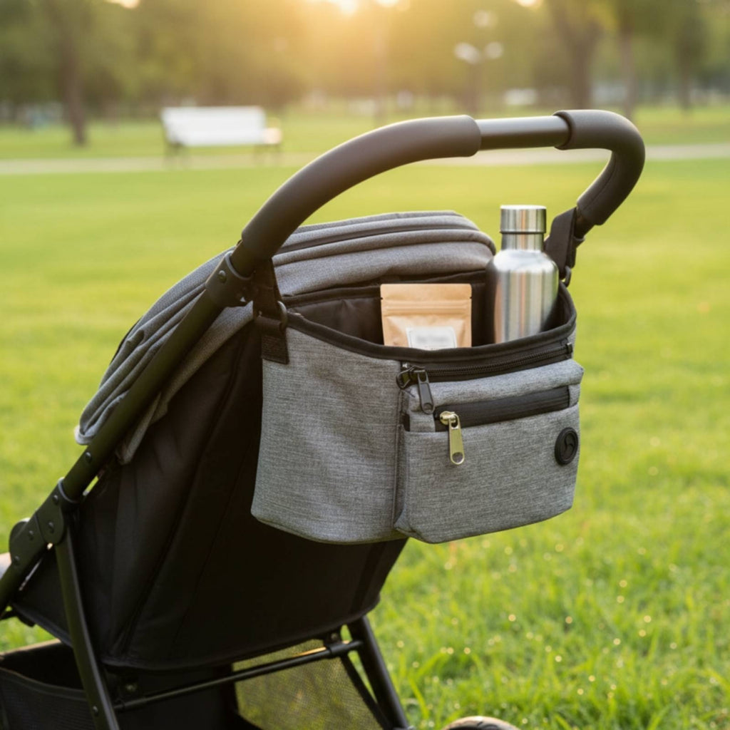 Pet Stroller Organizer Zippered Pocket Stroller Organizer Bag unfastenedTop
