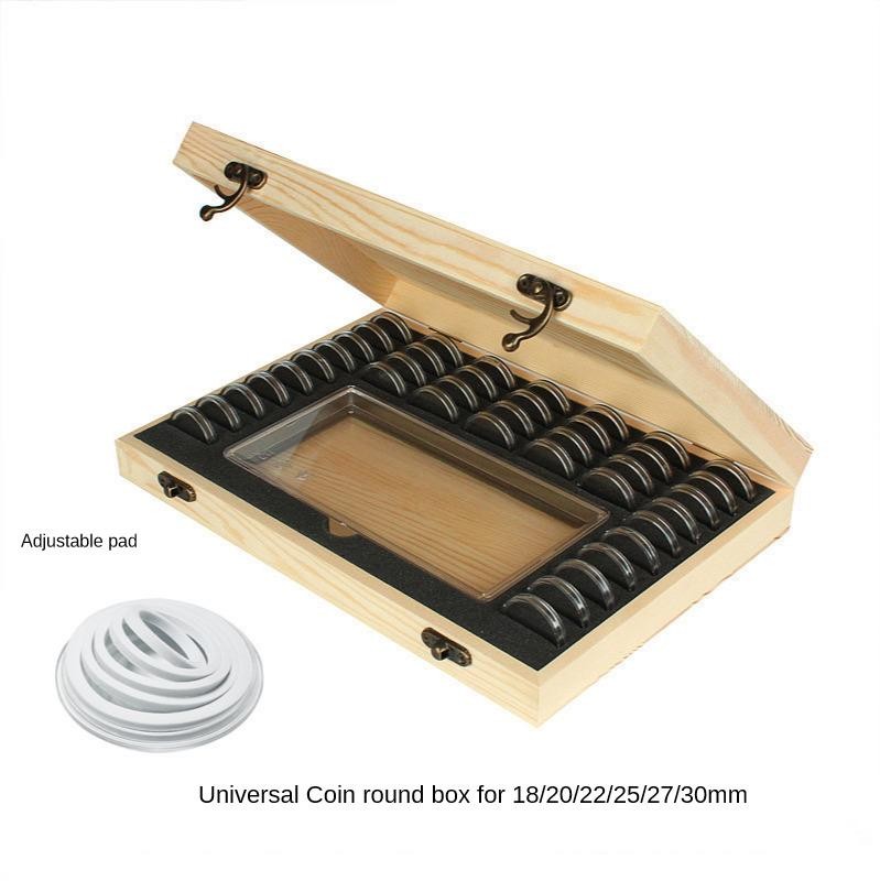 Wood Coins Storage Box Case Holder Set for Certified Coin w/ 40x Capsules