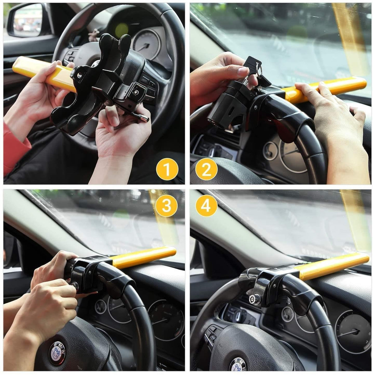 Universal Steering Wheel Lock for Cars Vans, Heavy Duty Anti-theft- 2 Keys