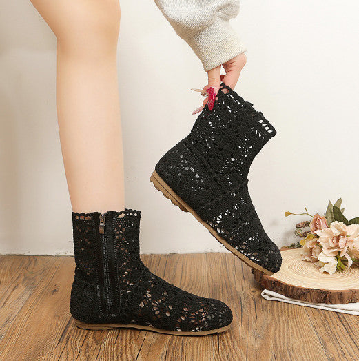 Mesh Womens Bohemian Summer Flat Cut Out Shoes Knitted Crochet Calf Short Boots*