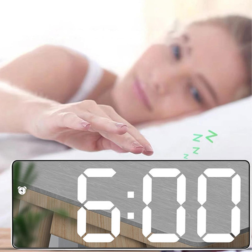 Digital LED Desk Alarm Clock Large Mirror Display USB Snooze Temperature Mode UK