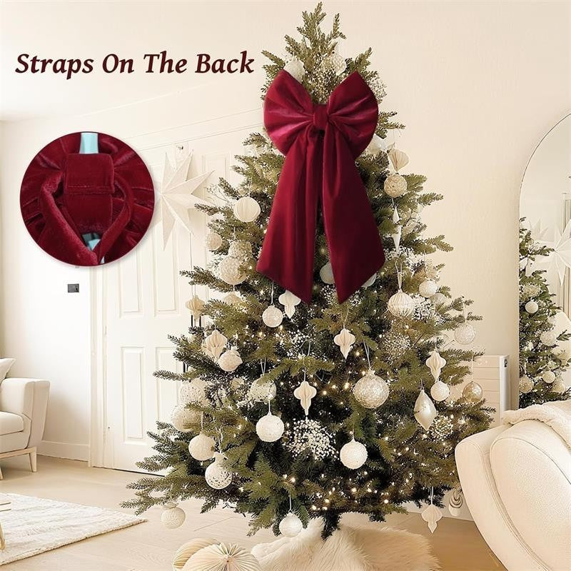 90cm Large Velvet Bowknot Christmas Tree Topper Retro Wine Red Bow Ornament