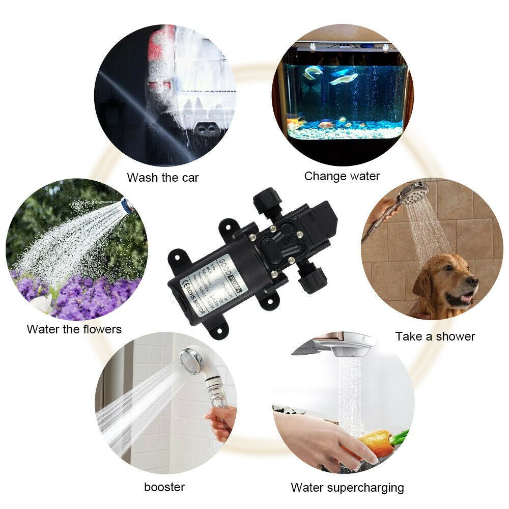 12V Water Pump High Pressure Diaphragm Self Priming 130PSI 6L/Min For Car Clean