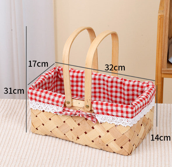 Rectangular Woven Wood-Chip Fruit Basket With Handle Instagram Style