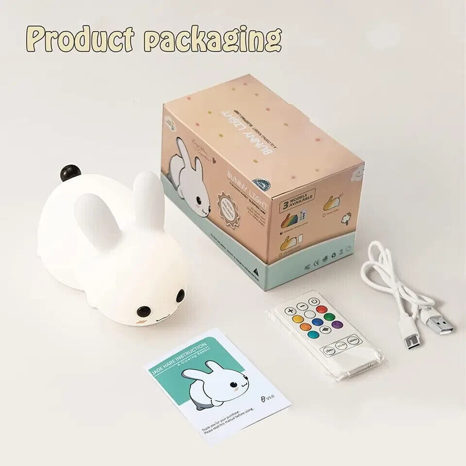 Kids Bedroom Night Light Bunny Rechargeable LED soft silicone with Remote RGB