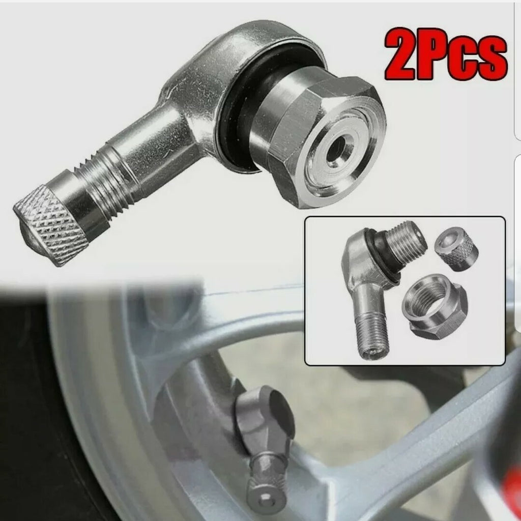 2 X Silver CNC Motorcycle 90° Angle Wheel Tire Tubeless Valve Stem Aluminum