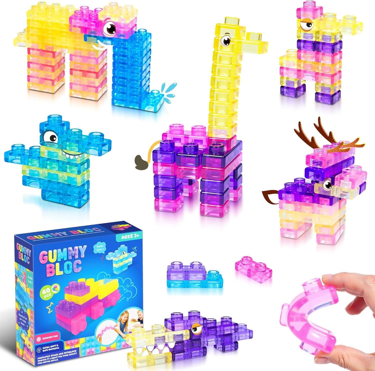 40PCS Sensory Soft Stress Toy Building Blocks for Toddlers Squishy Stacking Toy