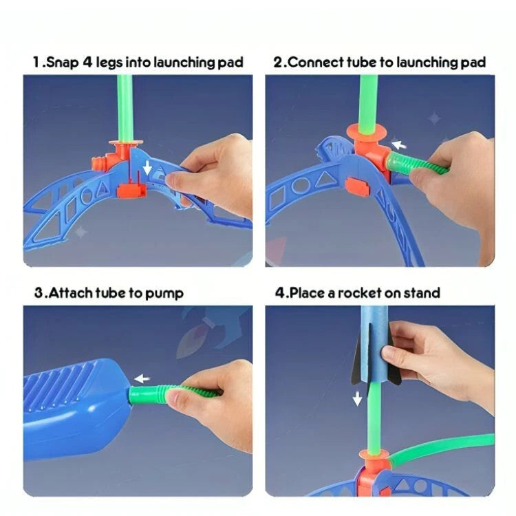 Kids Boys Girls 3Pcs Foam Rocket Launcher Toy Outdoor Garden Game Gift