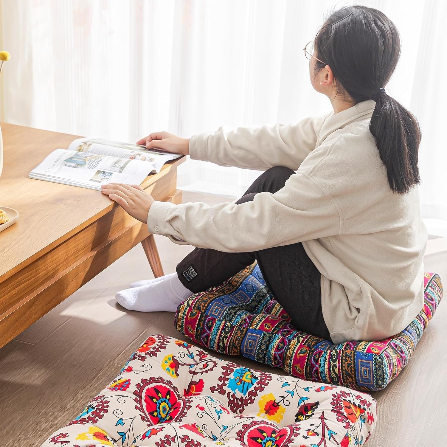 Indian Large Floor Cushion Square Meditation Yoga Seating Cushion Cotton Linen