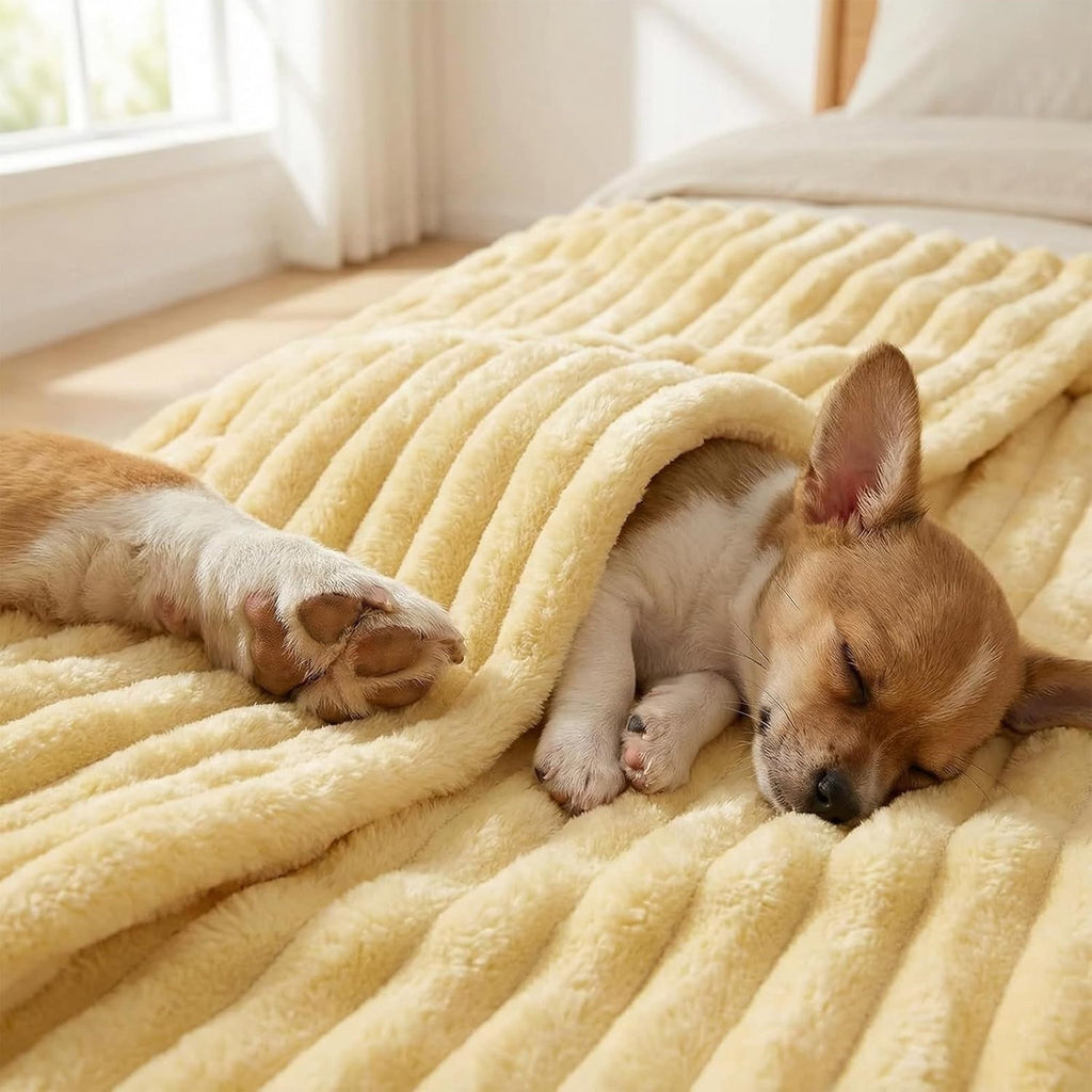 Emotional Support Blanket Yellow, Security Calming Dog Blanket, Faux Rabbit Fur