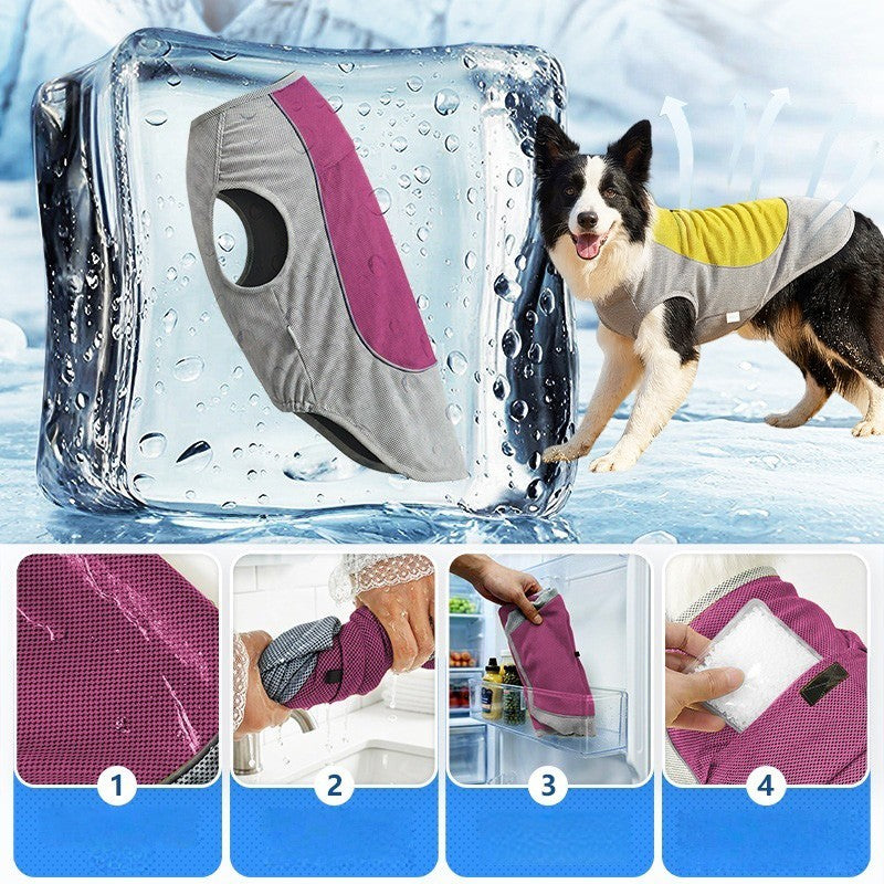 PET DOG CAT COOLING COAT  SUMMER COOL VEST Reflective Pocket can place ice pack