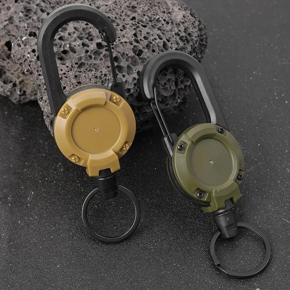 Heavy Duty Retractable Key Reel Carabiner Keychain Steel Wire Cord Clip
