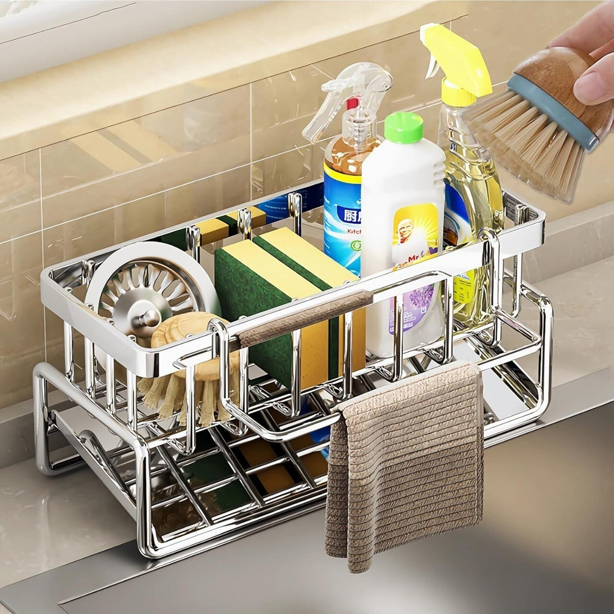 Kitchen Sink Caddy Basket Stainless steel Drain Rack Sponge Dishcloth Holder