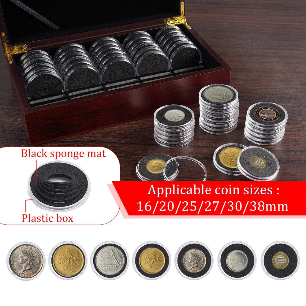 50pcs 46MM Coin Capsules Wooden Storage Box Holders Coin Collection Display Case