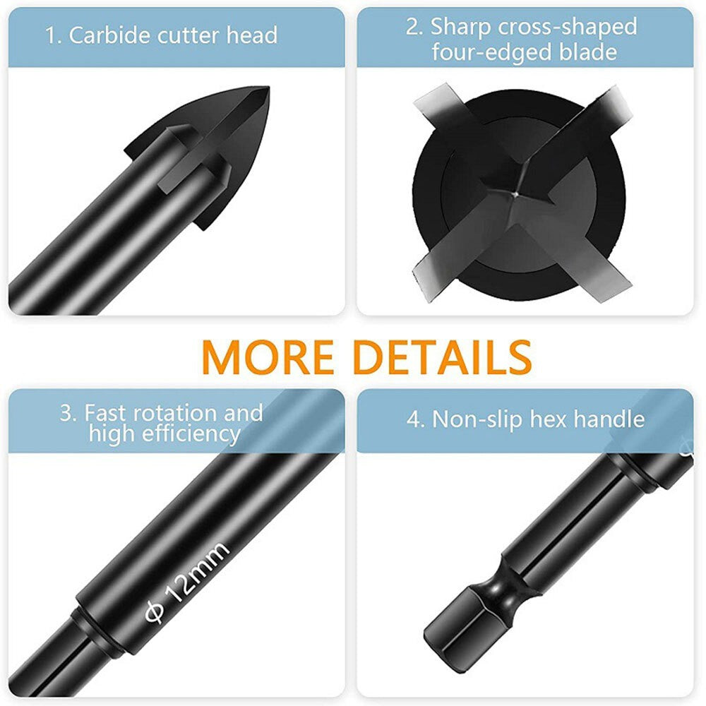 12Pcs Dry Diamond Drill Bits For Granite Tile Glass Porcelain Marble Ceramic Set