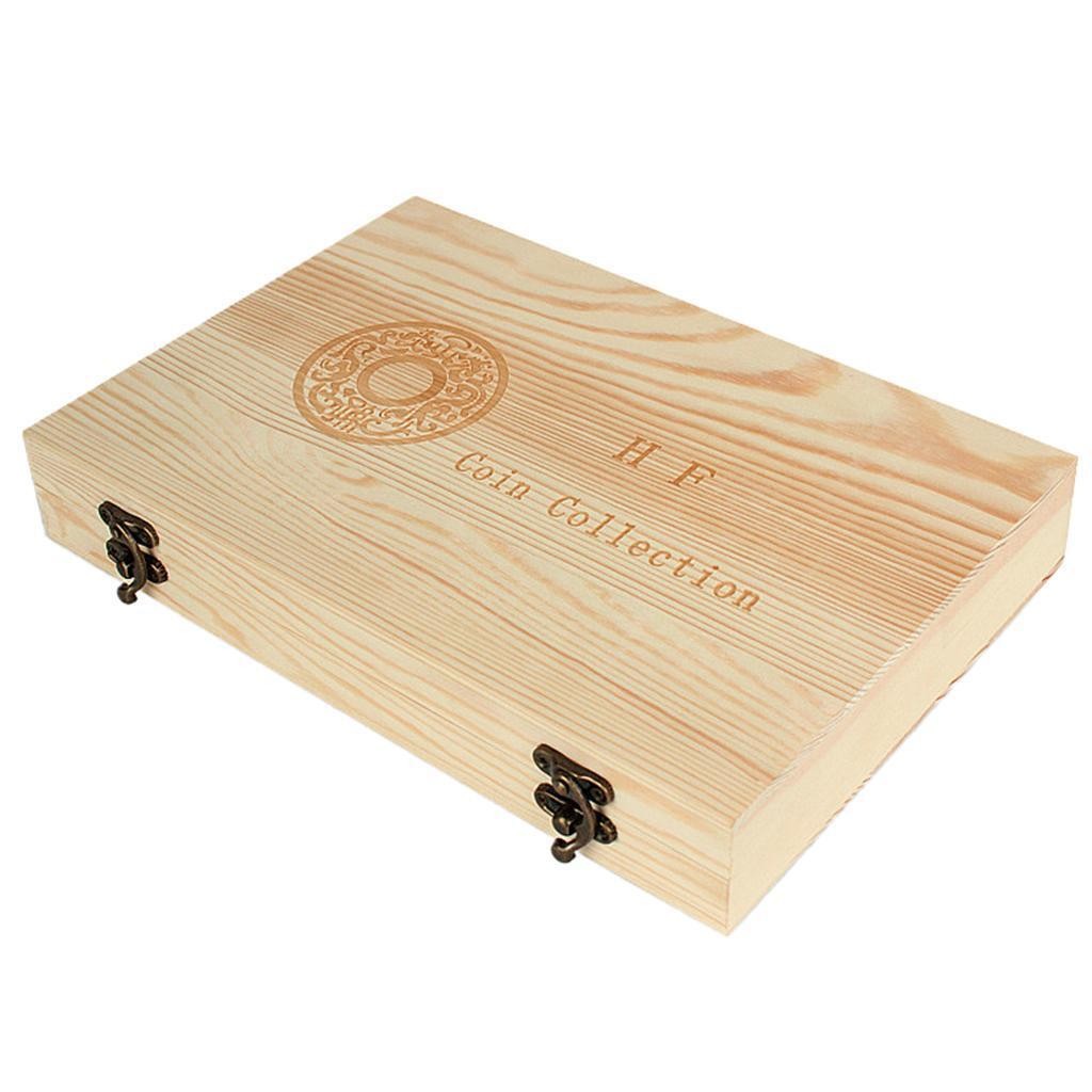 Wood Coins Storage Box Case Holder Set for Certified Coin w/ 40x Capsules