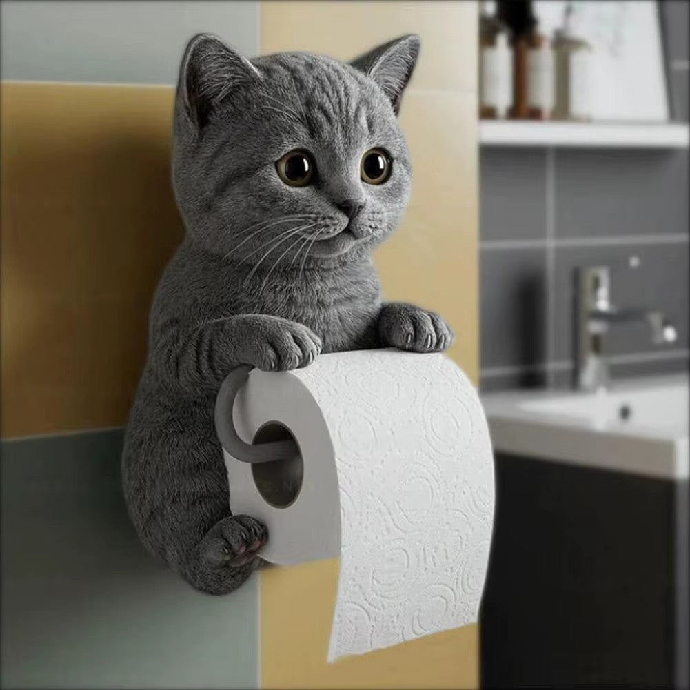 Novelty Cat Shaped Resin Tissue Holder Wall Mounted Toilet Roll Storage Bracket