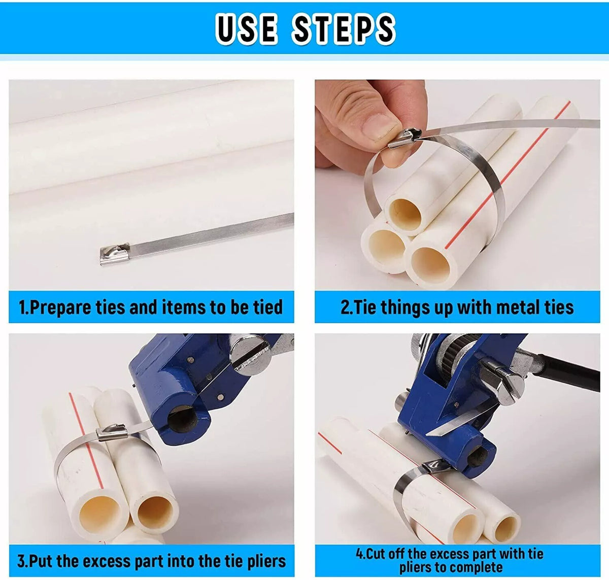 100PCS Stainless Steel Metal Cable Zip Ties Self-locking Cable Tie Heavy Duty UK