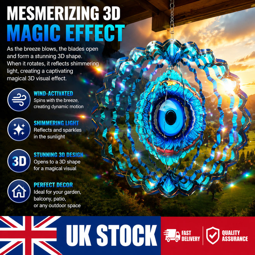 Magical 3D visual effects Wind Spinner Hanging Metal Flowing Rotating Decor 25CM