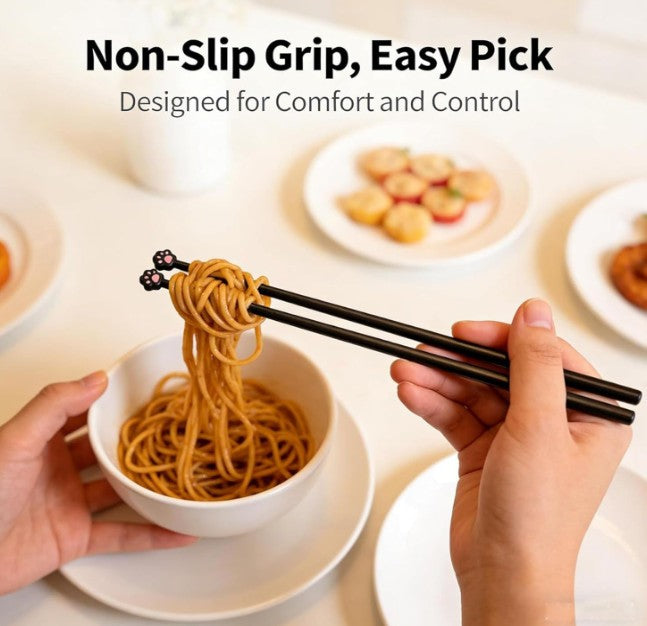 Cute Paw Chopsticks, Non Slip Lightweight Reusable Black Cat Paw Tableware