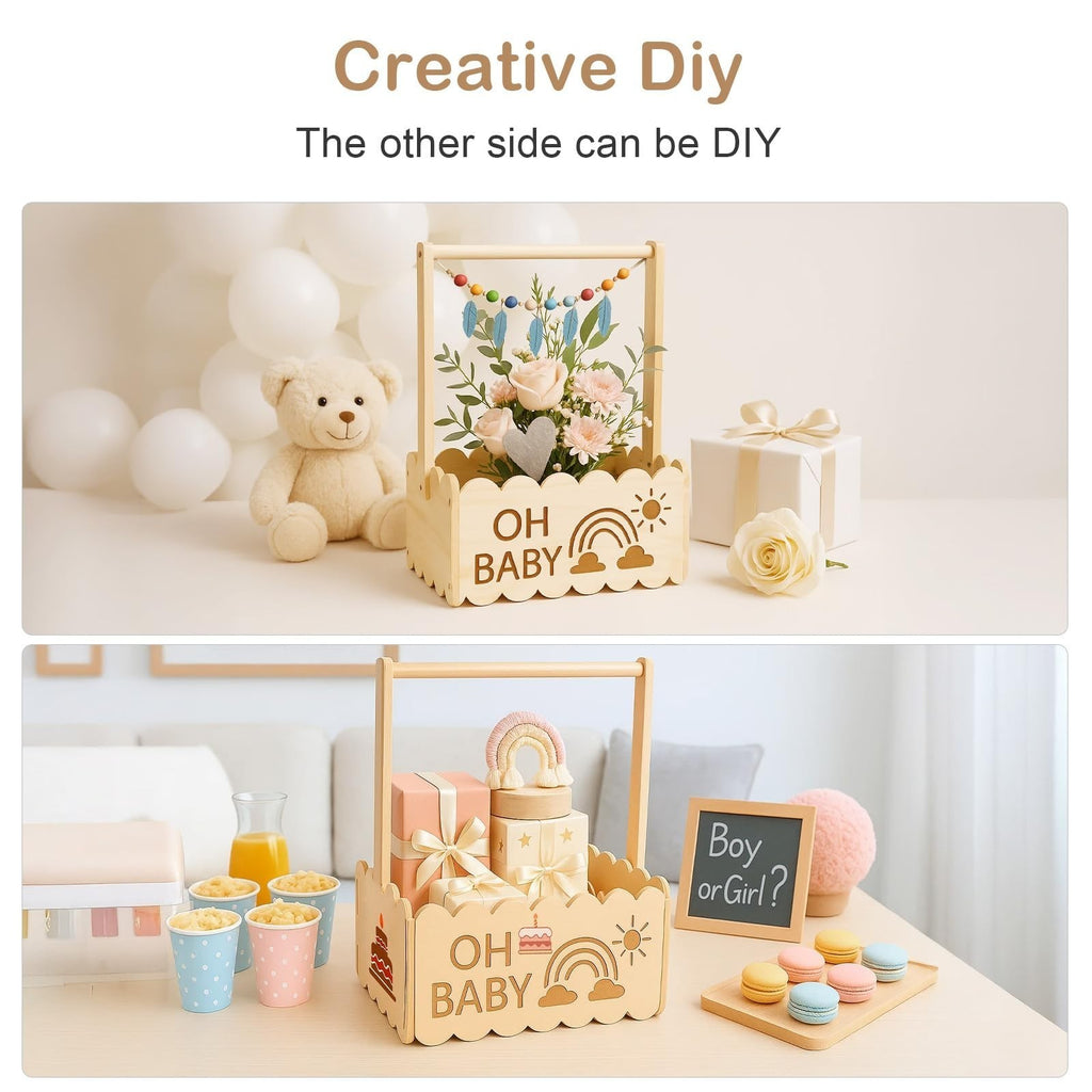 Wooden Baby Shower Basket ,Baby Basket with Handle,Baby Shower Gifts