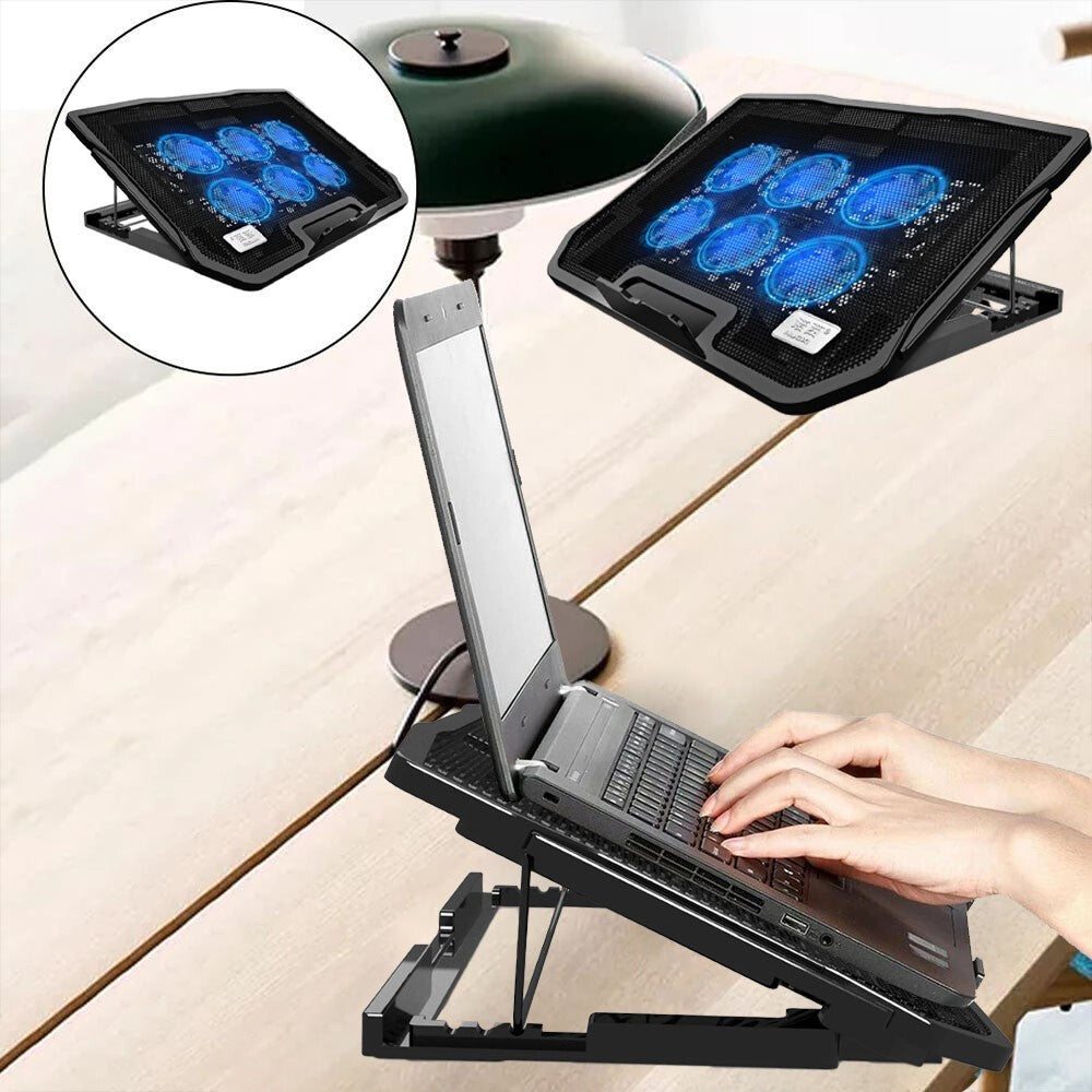 Laptop Cooler Stand 6 Powerful Quiet Fans Tilt Gaming Cooling Mat Pad for 12-17"