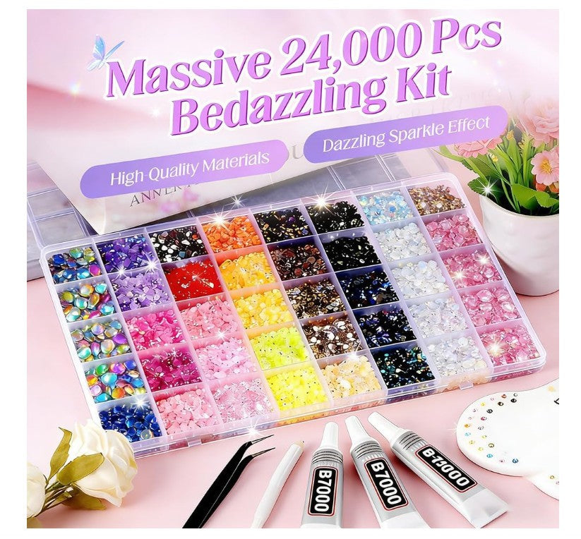3mm Flatback Resin Nail Gems 24000PCS DIY Colorful Rhinestone Bedazzling Set