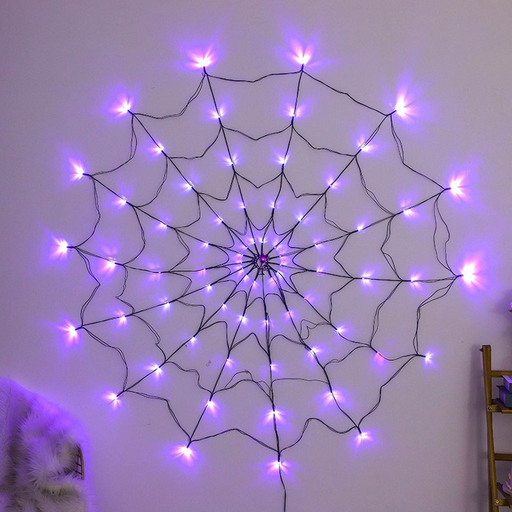 Halloween Luminous Spider Web LED Lights Hairy Black Spider Garden Hanging Decor