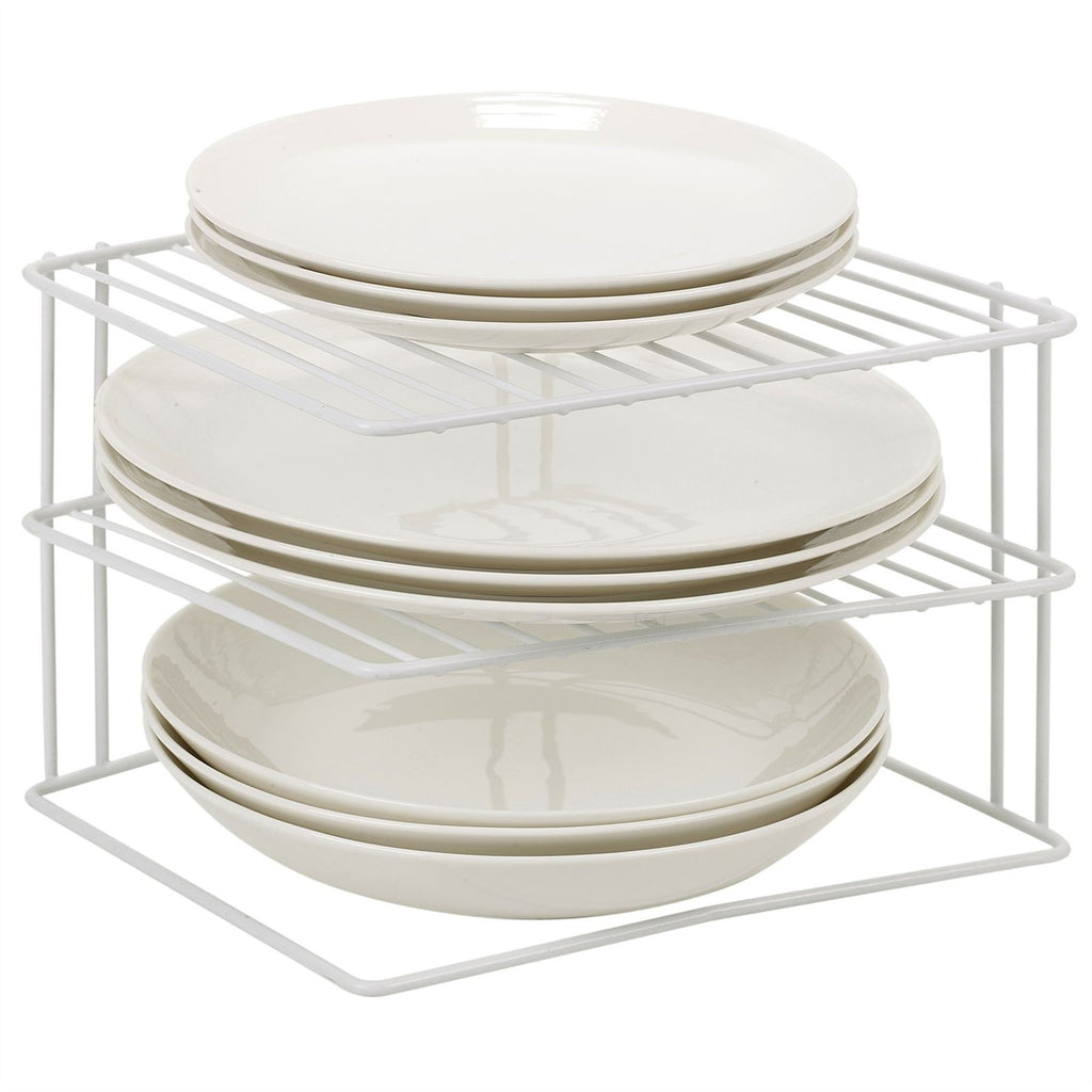 3‑Tier Kitchen Corner Plate Rack Metal Plate Stand Cupboard Bowl Dish Storage
