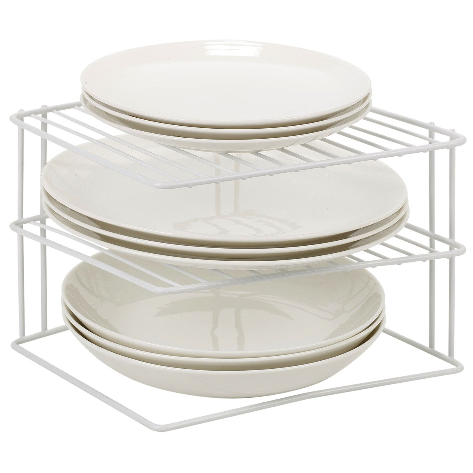 3‑Tier Kitchen Corner Plate Rack Metal Plate Stand Cupboard Bowl Dish Storage