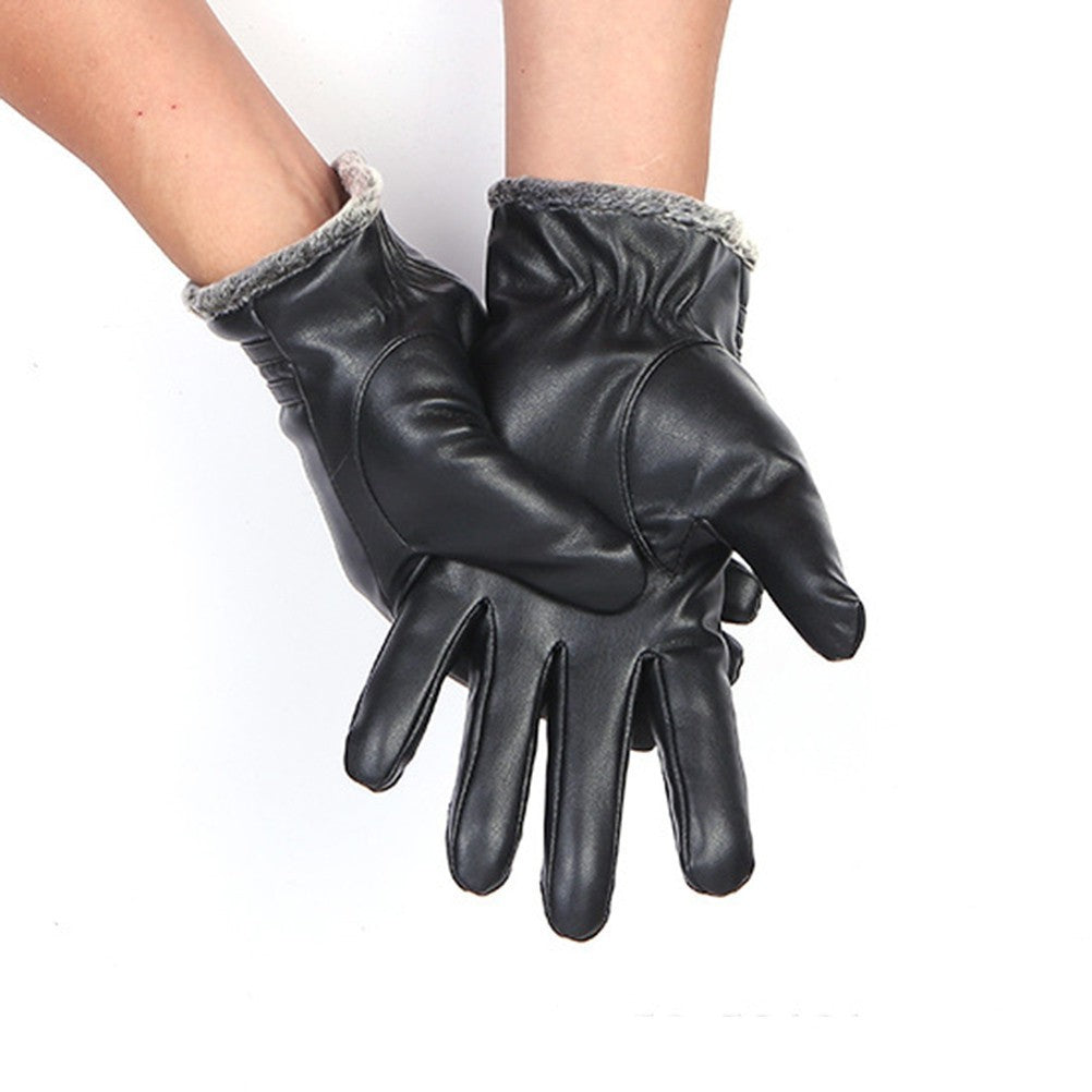 Black PU Winter Warm Gloves Reusable Touch Screen Cycling Cold Protection