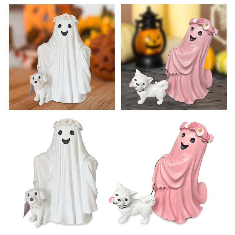 Ghost Walking Dog Statue Ornament Decorative Cute Ghost Figurine Halloween