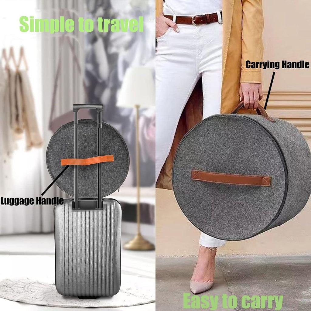 17''  Round Hat Storage Box for Women Men Travel Organizer Case w/ Dustproof Lid