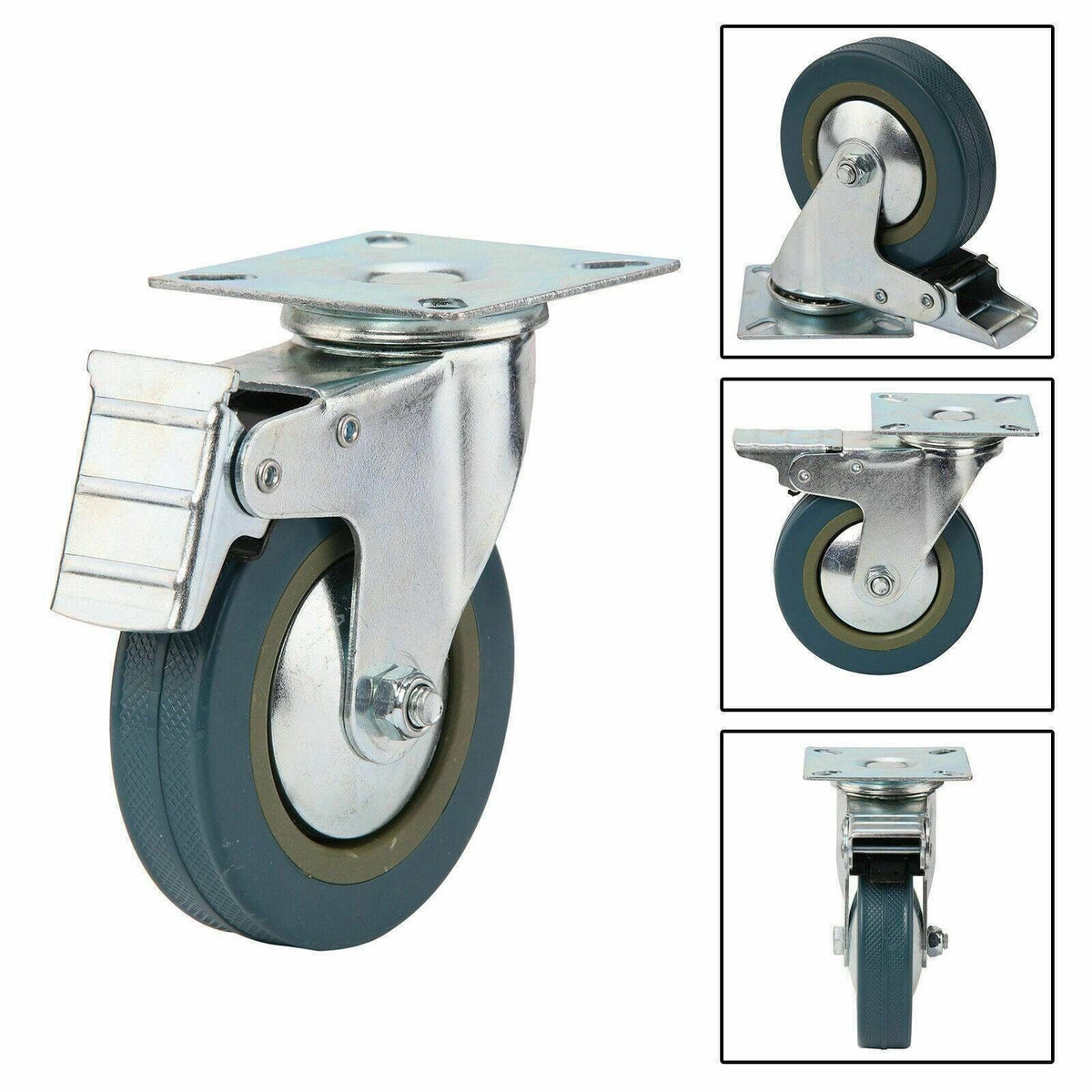 4Pcs 75mm Heavy Duty Rubber Castor Wheels Full 360° Swivel Trolley Casters