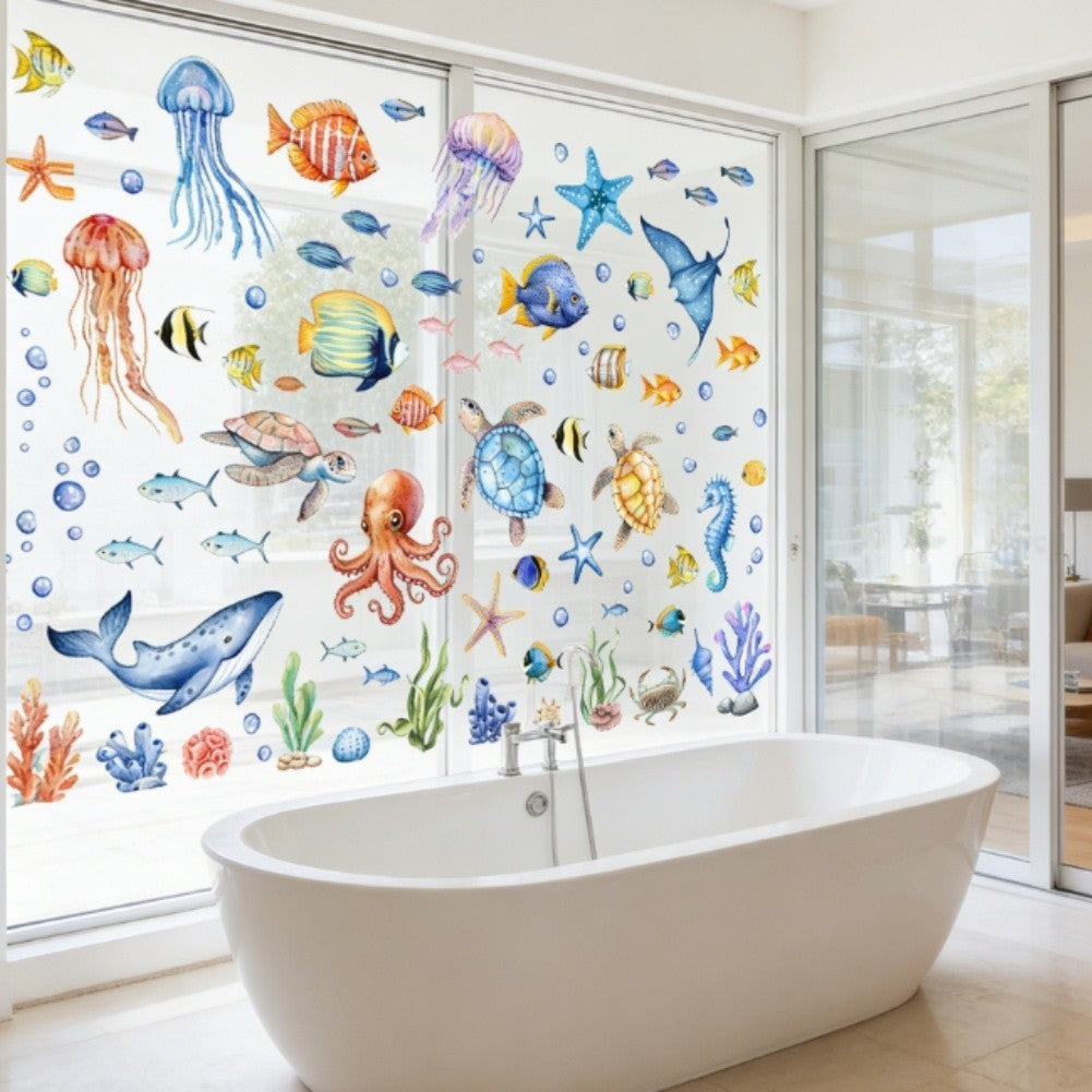 For Bathroom Sea Animal Stickers Bathroom Decor Aquatic Cartoon Designs