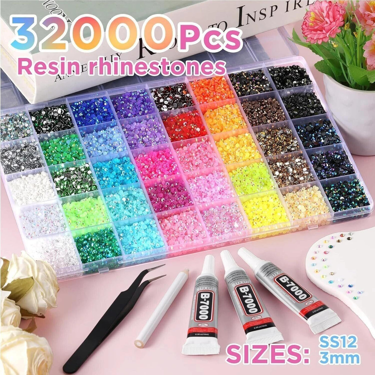 32000Pcs 40 Colors 3Mm Multicolor Resin Flatba Jelly Rhinestones for Bedazzling