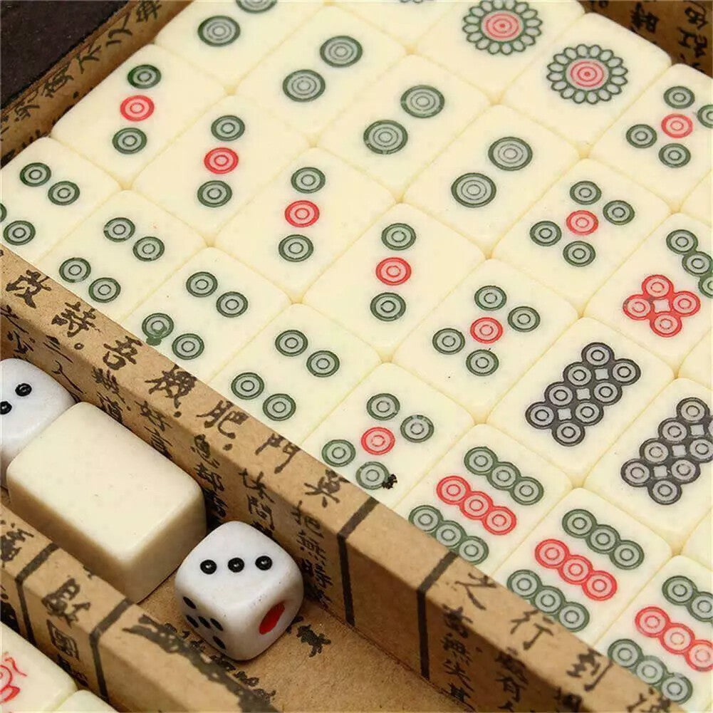Mahjong Rare 144 Tiles Mah-Jong Set Piece w/ English Instructions Vintage