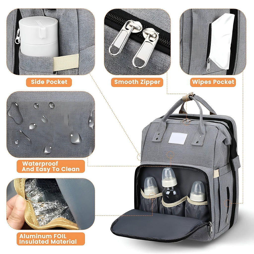Smart Diaper Bag Backpack Foldable Baby Bed USB Charging Maternity Travel Bag.*