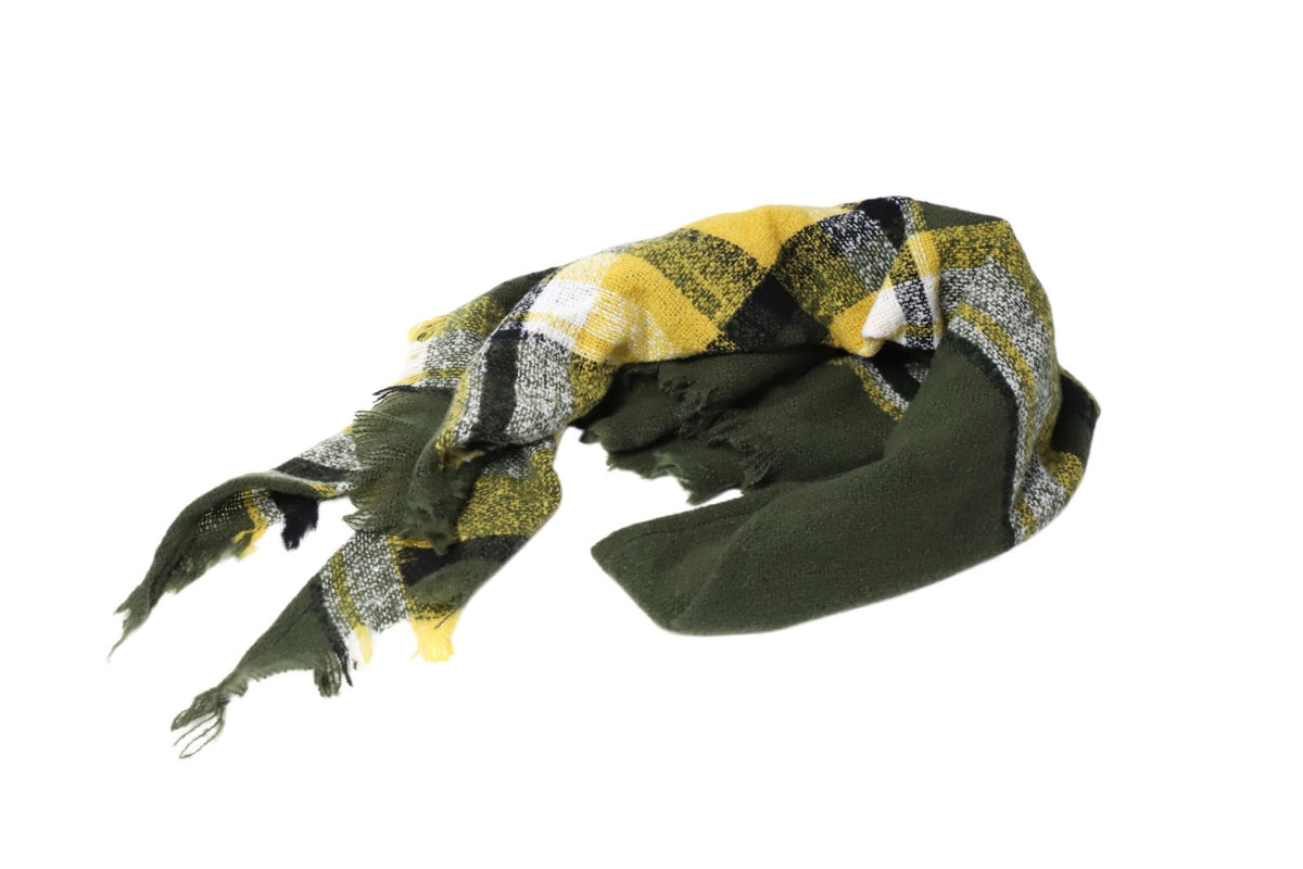 Ladies YELLOW & DARK GREEN  Pashmina Scarf Polyester Plaid Tartan Tessels Shawl