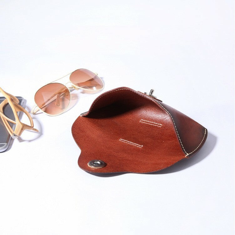 Real Cow Leather Handmade Glasses Pouch Vintage Sunglasses Belt Loop Case