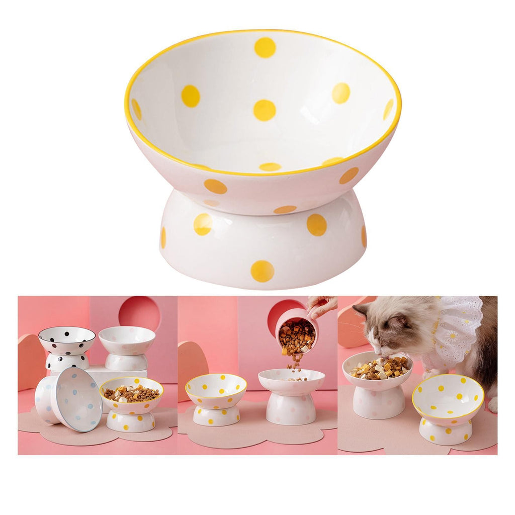 Ceramic Tilted Raised Cat Food Bowl Slant Porcelain Pet Cat Dish Snack Bowl