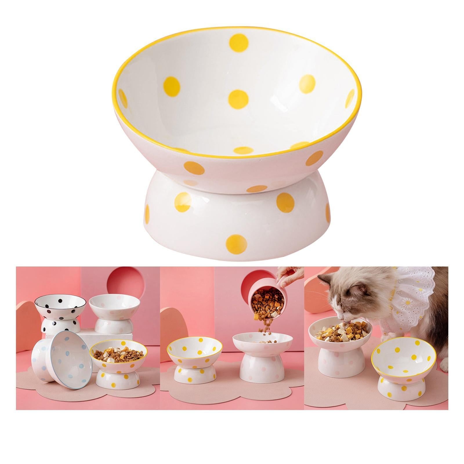 Ceramic Tilted Raised Cat Food Bowl Slant Porcelain Pet Cat Dish Snack Bowl