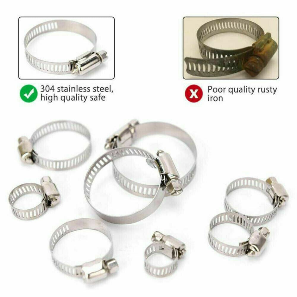 101x Assorted Stainless Steel Hose Clamp Kit With No Driver Jubilee Clips Set
